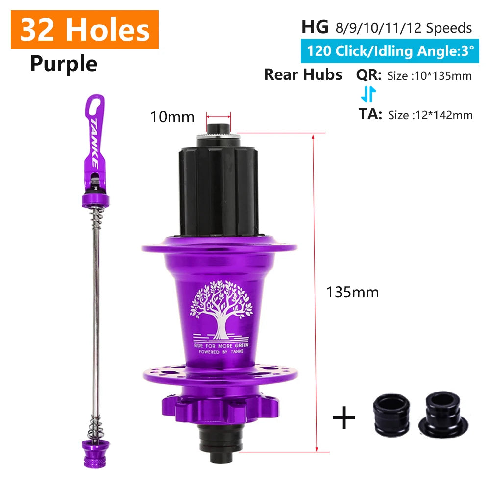 Hub MTB TANKE TH-390 – 120 Clicks, Eje Pasante o Liberación Rápida, 28/32/36 Agujeros