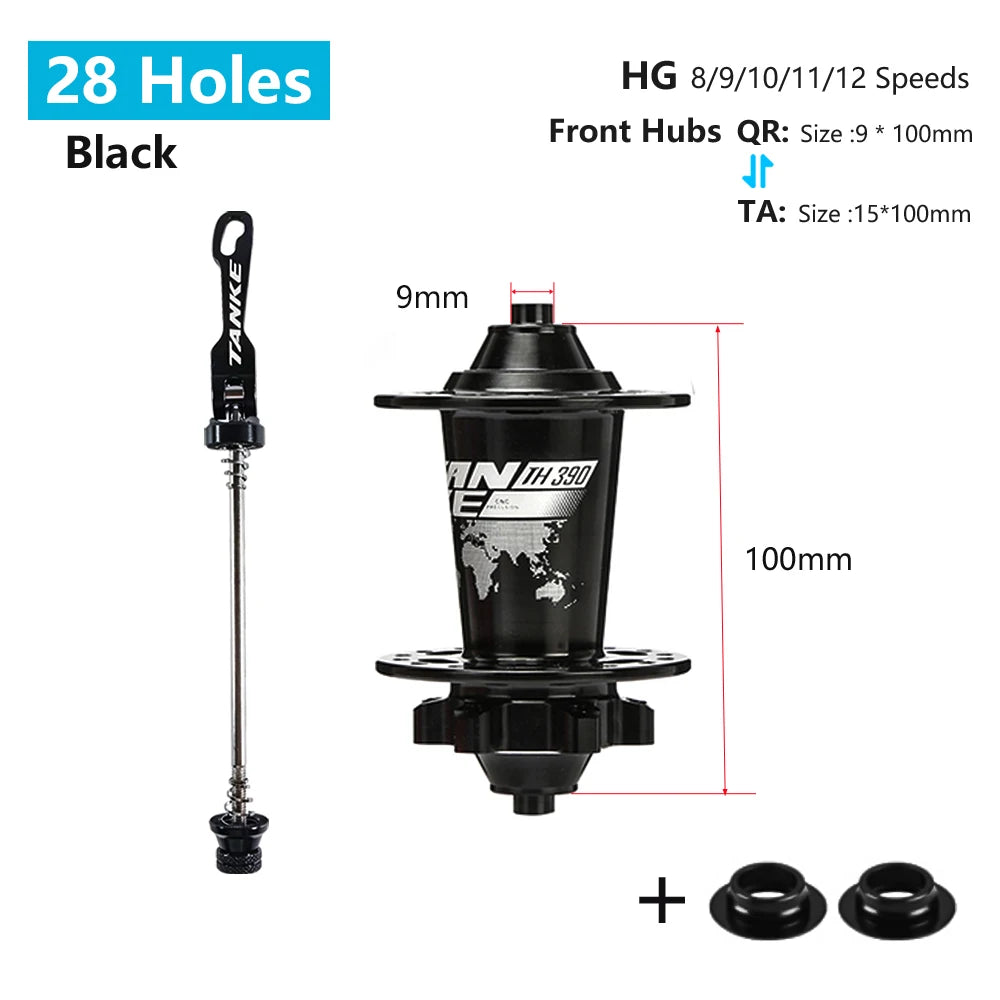 Hub MTB TANKE TH-390 – 120 Clicks, Eje Pasante o Liberación Rápida, 28/32/36 Agujeros