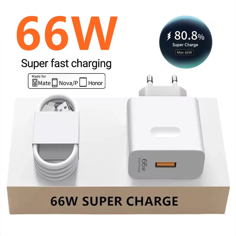 Cable Cargador Rápido 66W para Huawei – Tipo C, Compatible con Mate, P y Nova