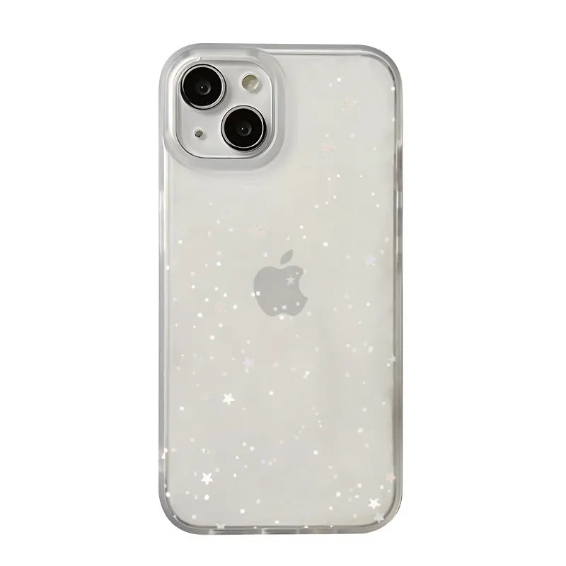 Funda Estilo Coreano Minimalista con Estrellas para iPhone 17 16 15 14 13 12 11 Pro XR Max 7 8 Plus Mini