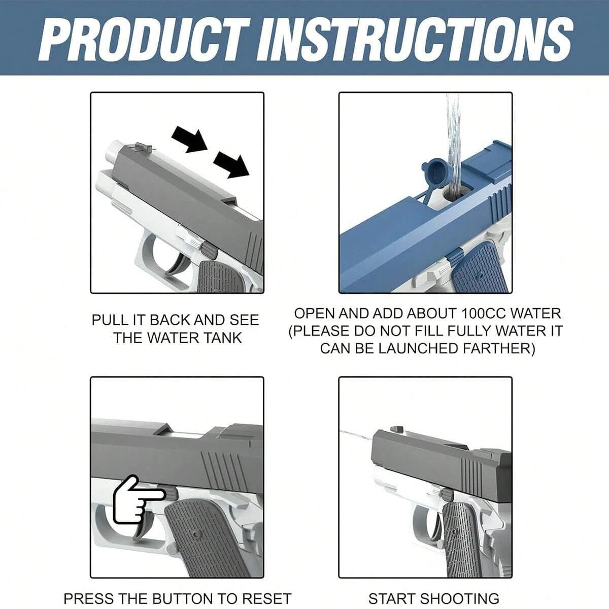 Pistola de Agua M1911 – Juguete de Verano para Chicos y Adultos