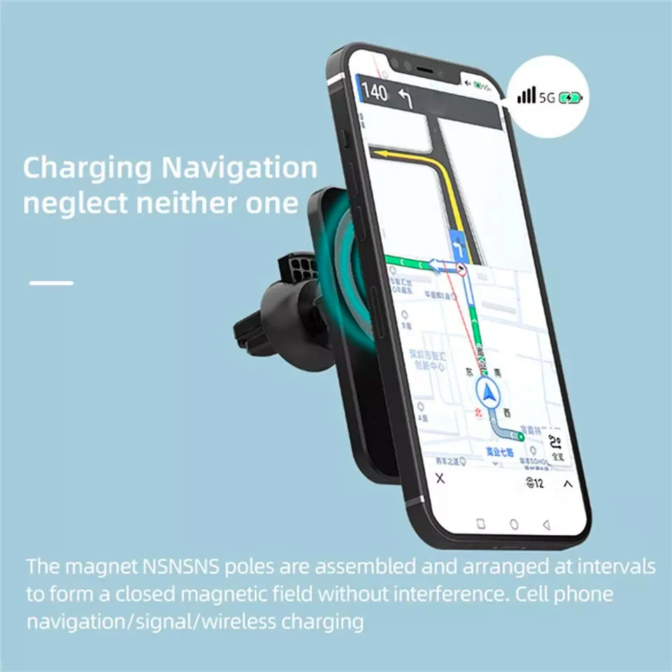 Soporte de Auto con Carga Inalámbrica 30W – Magnético, Compatible con iPhone 12 al 14