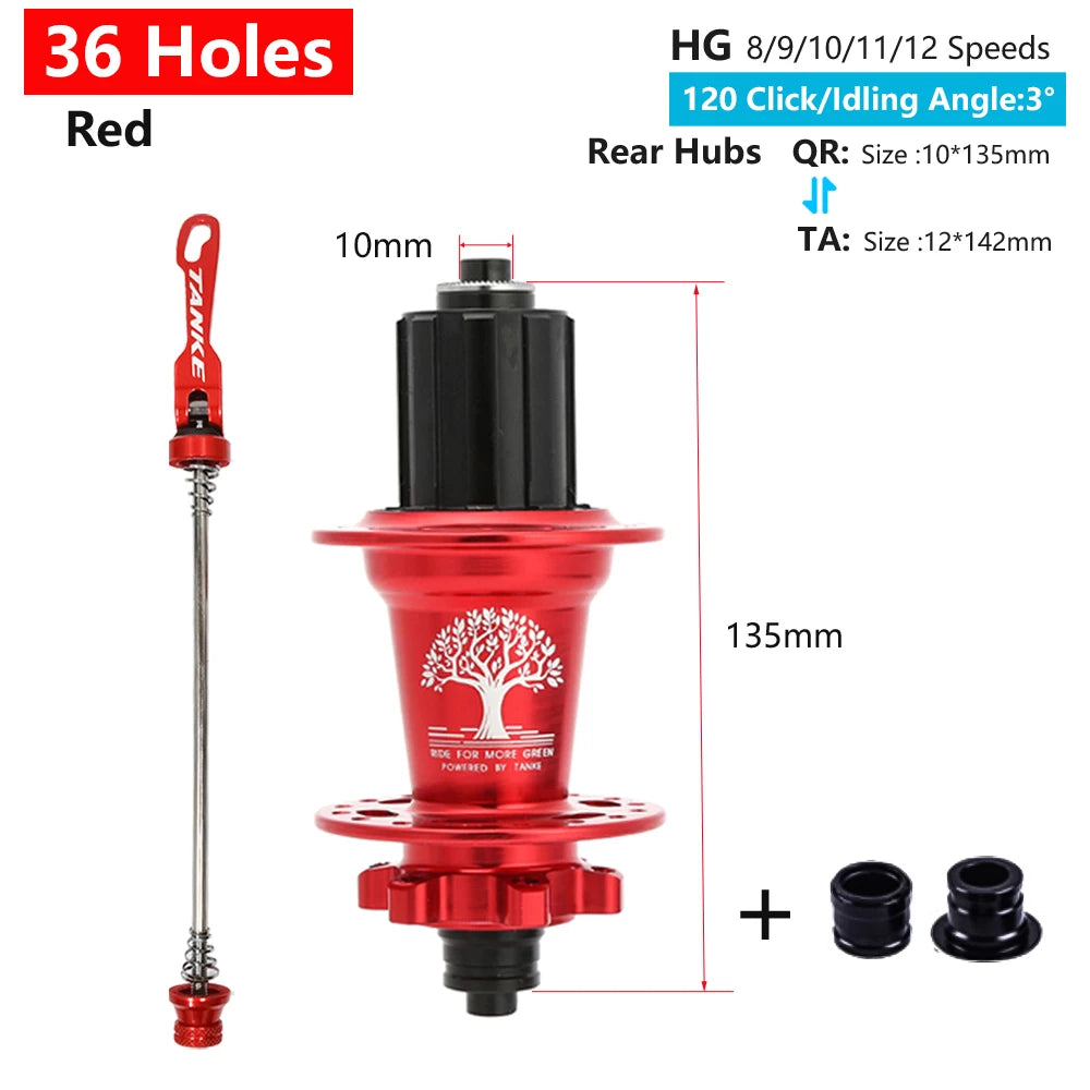 Hub MTB TANKE TH-390 – 120 Clicks, Eje Pasante o Liberación Rápida, 28/32/36 Agujeros