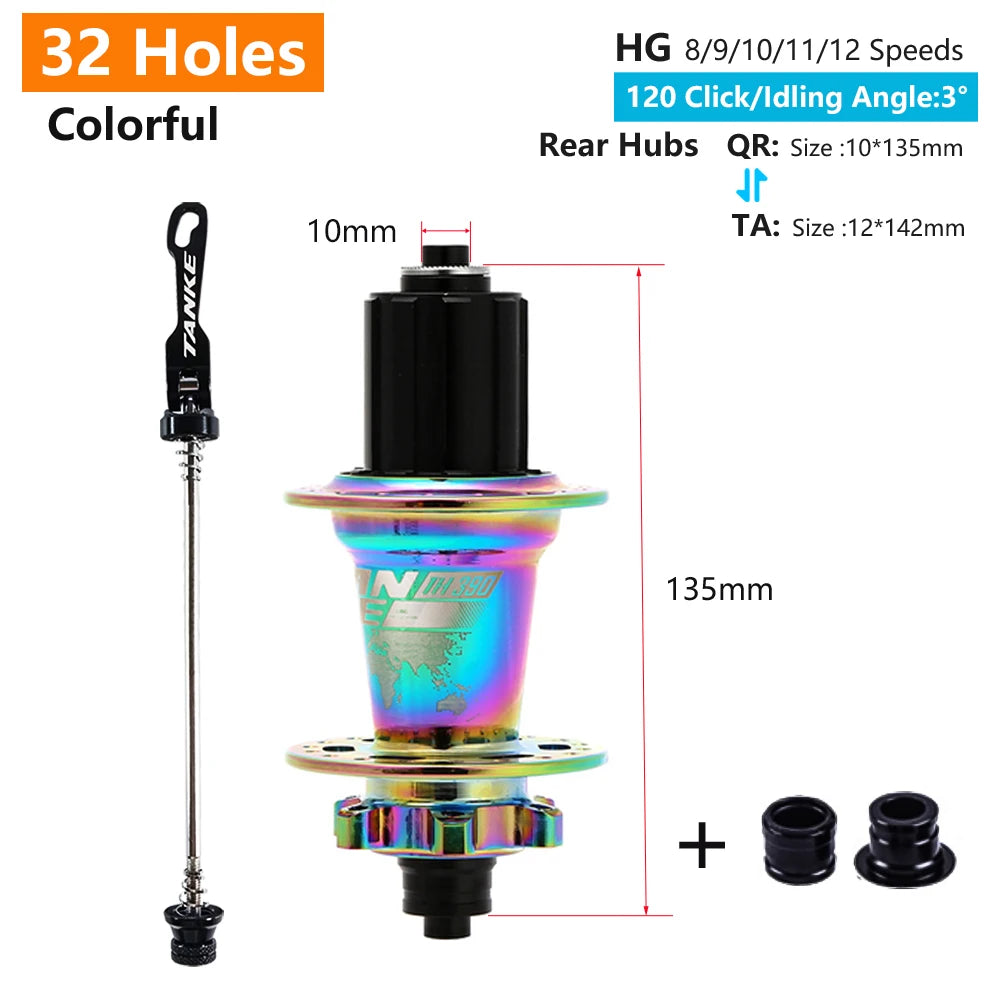 Hub MTB TANKE TH-390 – 120 Clicks, Eje Pasante o Liberación Rápida, 28/32/36 Agujeros