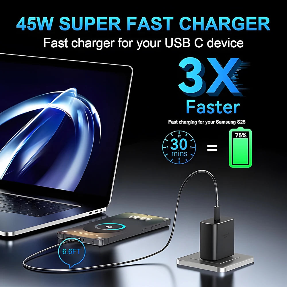 Cargador Samsung 45W + Cable USB-C – Carga Ultra Rápida para Galaxy S21 al S25