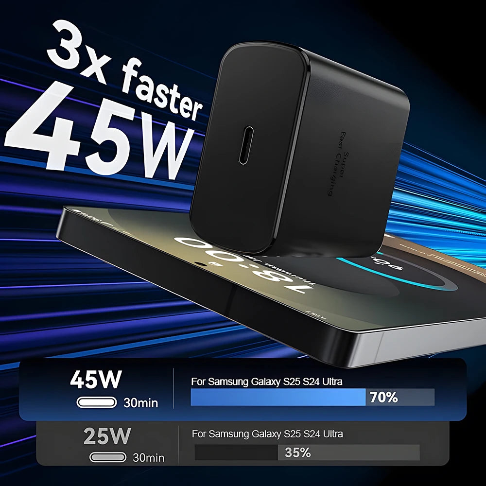Cargador Samsung 45W + Cable USB-C – Carga Ultra Rápida para Galaxy S21 al S25