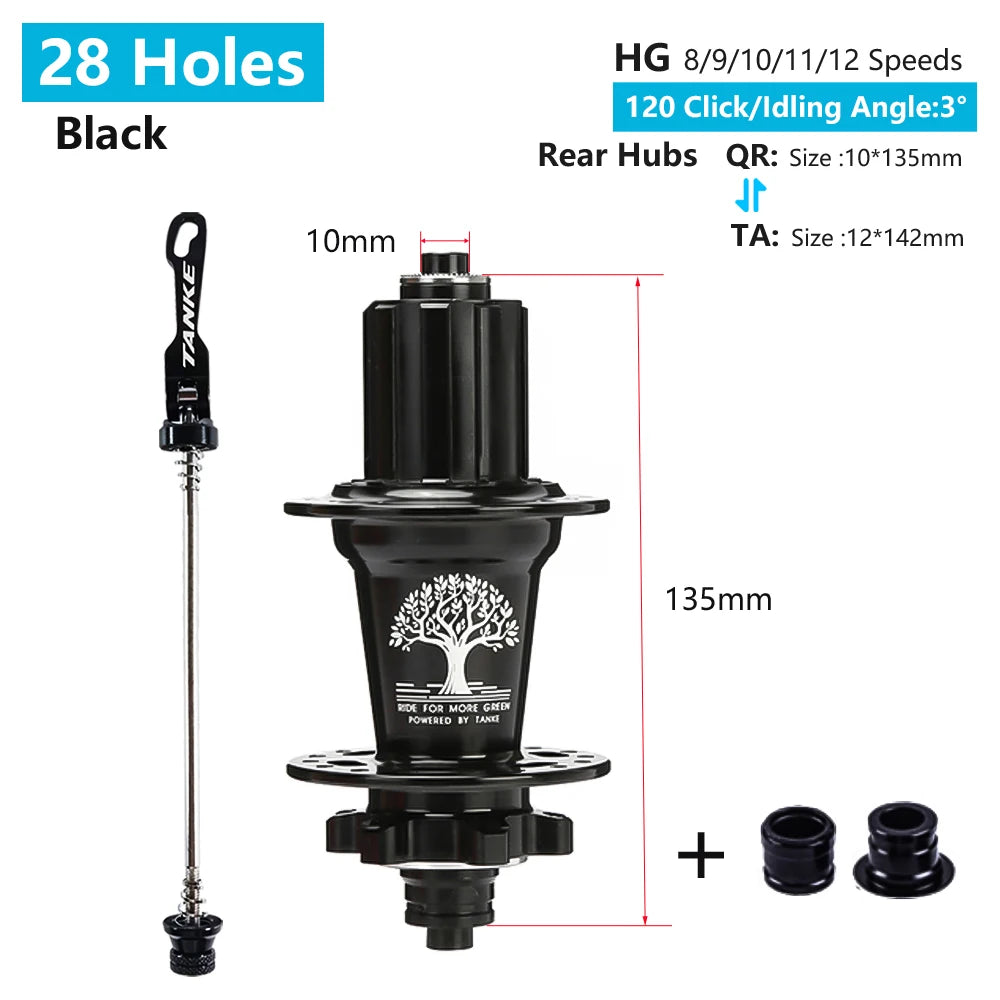 Hub MTB TANKE TH-390 – 120 Clicks, Eje Pasante o Liberación Rápida, 28/32/36 Agujeros