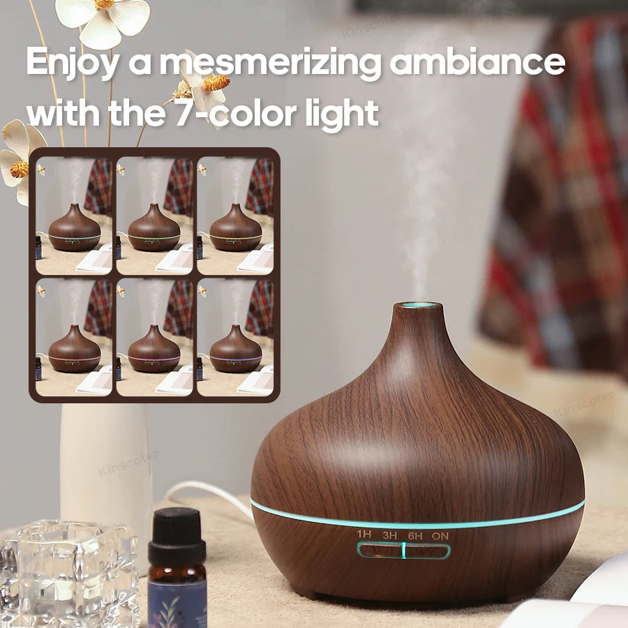 Difusor Aromaterapia USB – Madera, Purificador de Aire y Aceites Esenciales