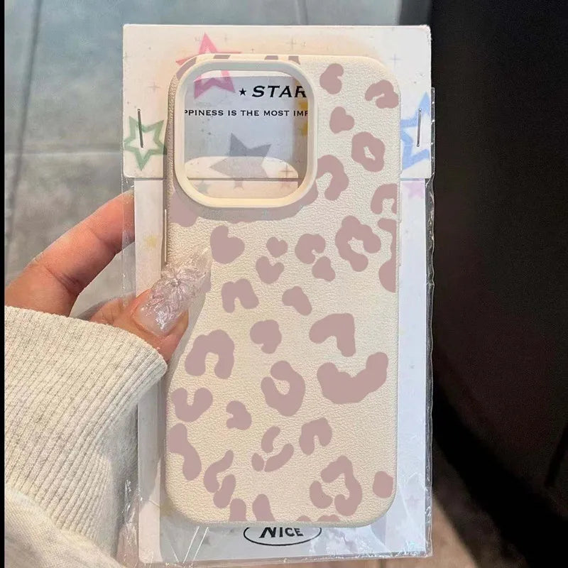 Funda Estampado Leopardo Minimalista con Textura para iPhone 16e 16 15 14 13 12 11 Pro Max Plus XS Max X XR TPU Suave