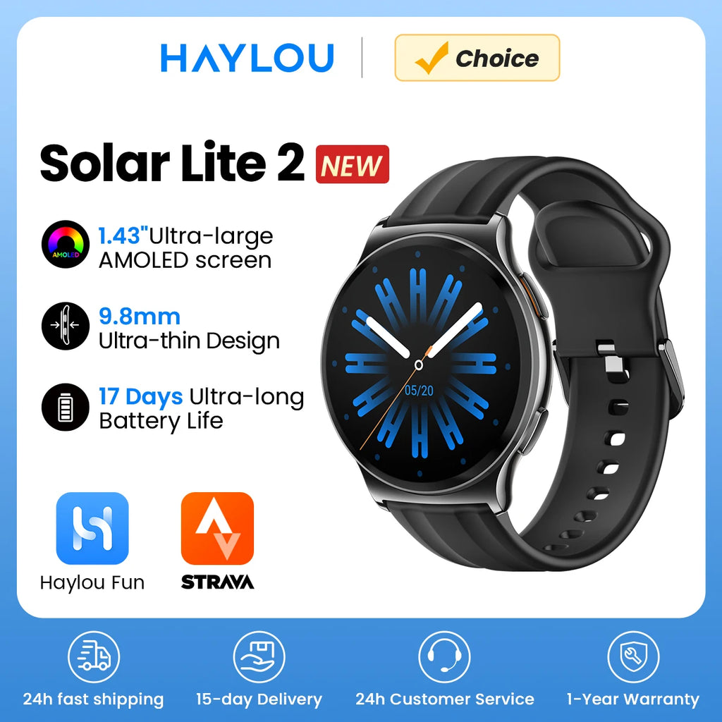 Smartwatch HAYLOU Solar Lite 2 – Pantalla AMOLED, 150+ Deportes y Llamadas