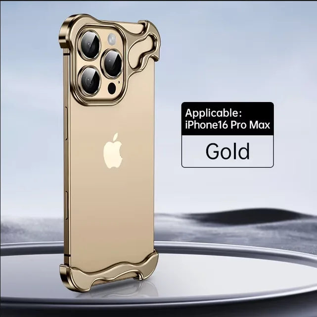 Funda Bumper de Metal para iPhone – Diseño Irregular, Protección de Lente, iPhone 13 al 18 Pro Max