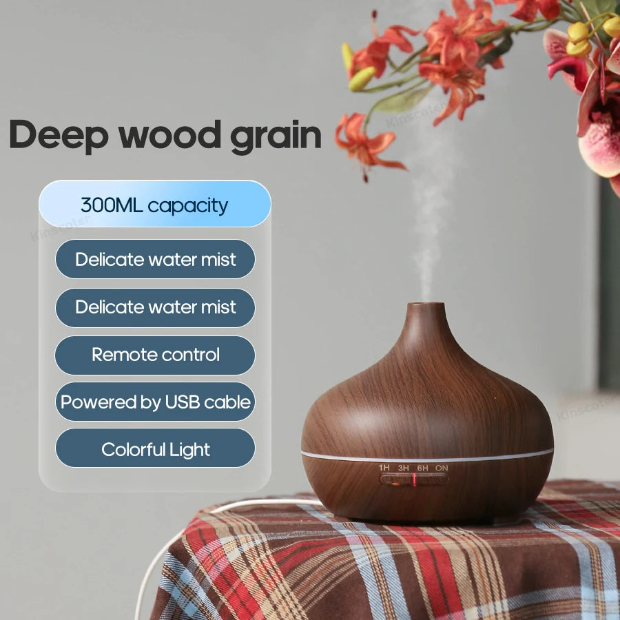 Difusor Aromaterapia USB – Madera, Purificador de Aire y Aceites Esenciales