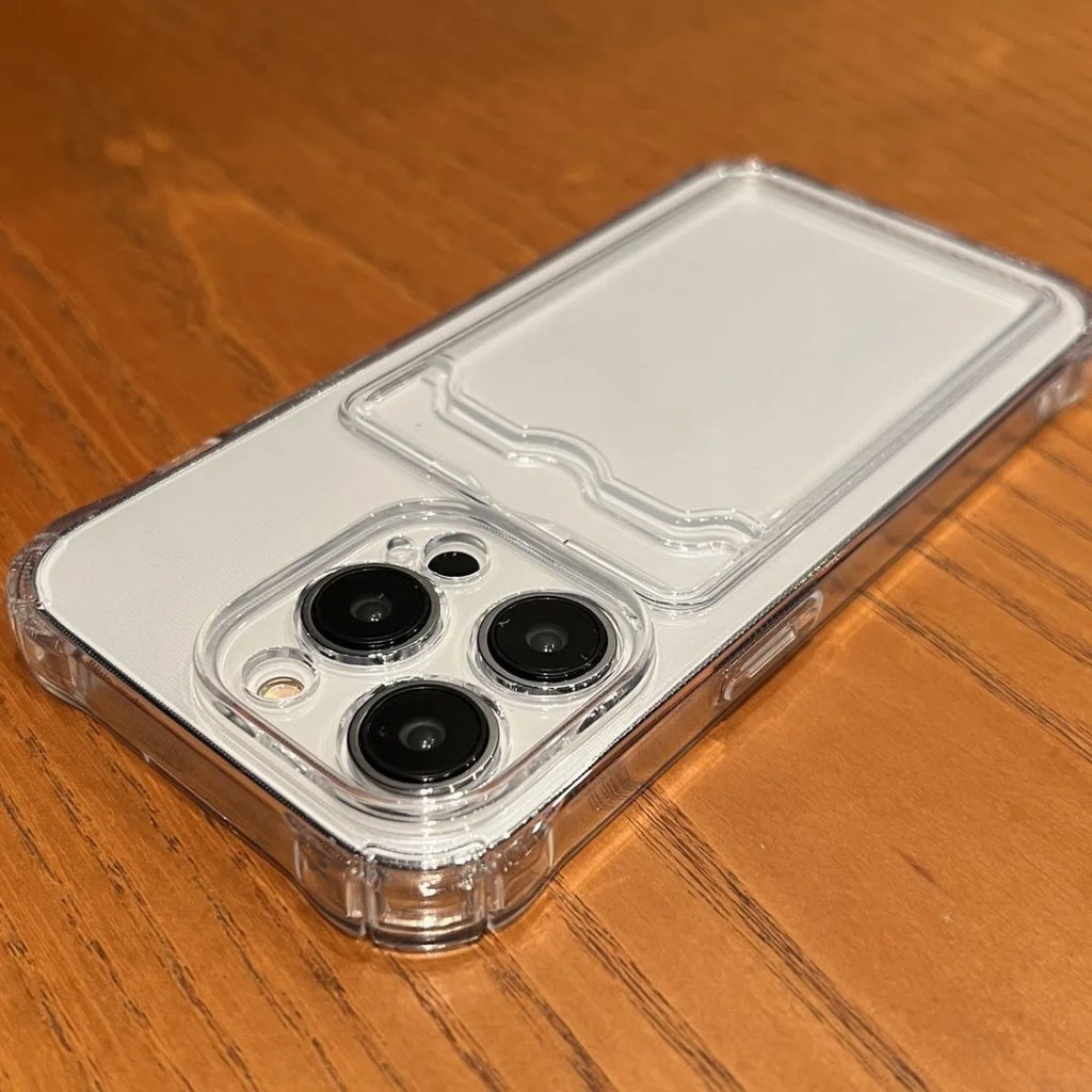 Funda Transparente con Porta Tarjetas para iPhone 17 16 15 14 13 12 11 Pro Max Air 7 8 Plus XR XS SE