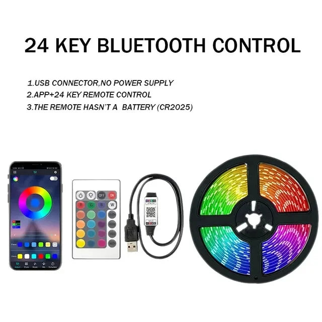 Tira LED RGB 5050 – Control Bluetooth y App, USB, 1M a 30M