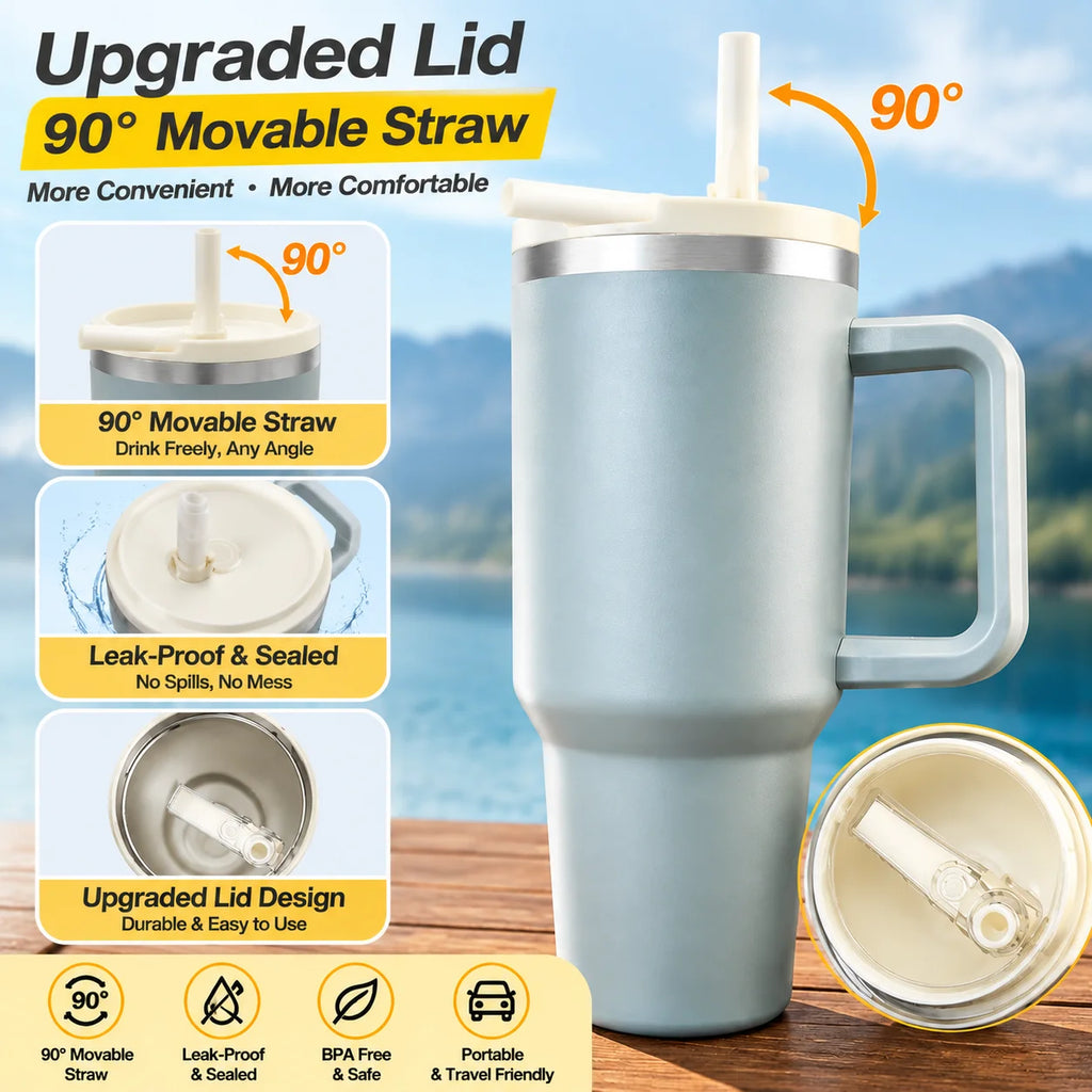 Vaso Térmico 1200ml con Manija y Sorbete – Doble Pared, Ideal para Viajes