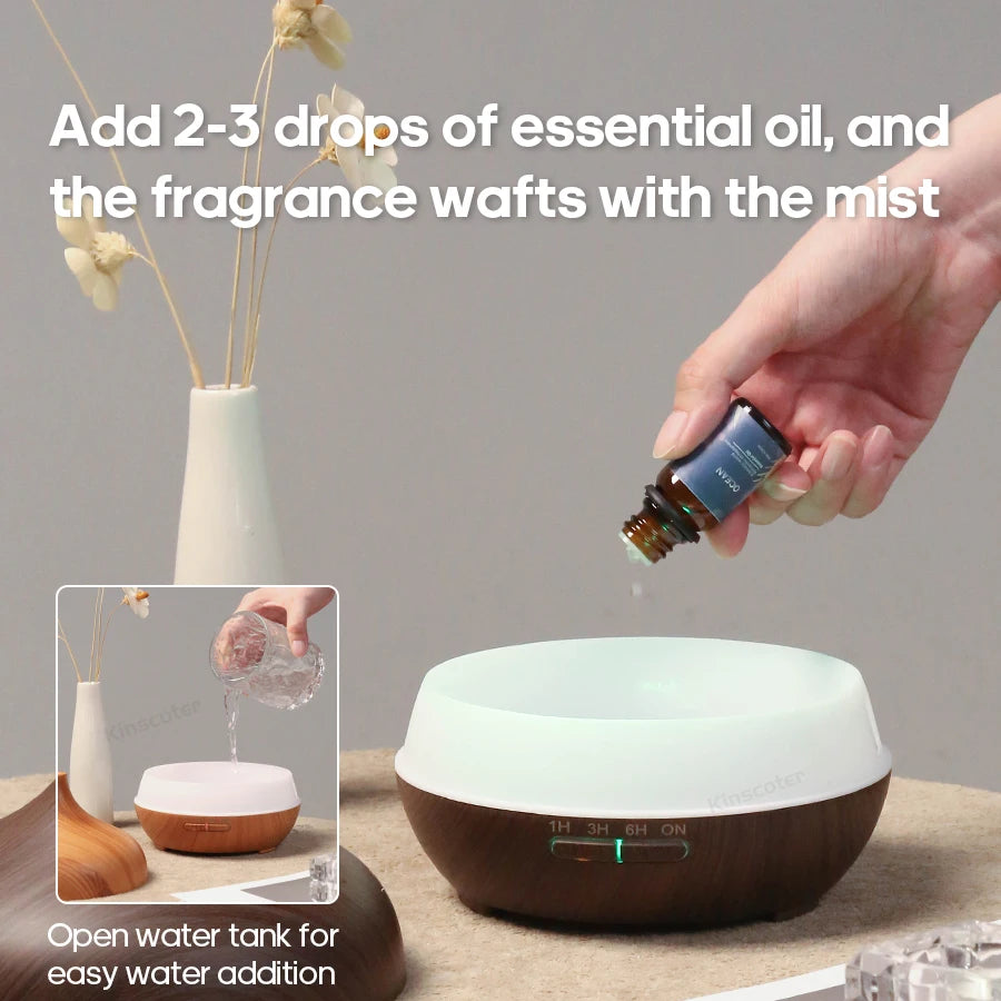 Difusor Aromaterapia USB – Madera, Purificador de Aire y Aceites Esenciales