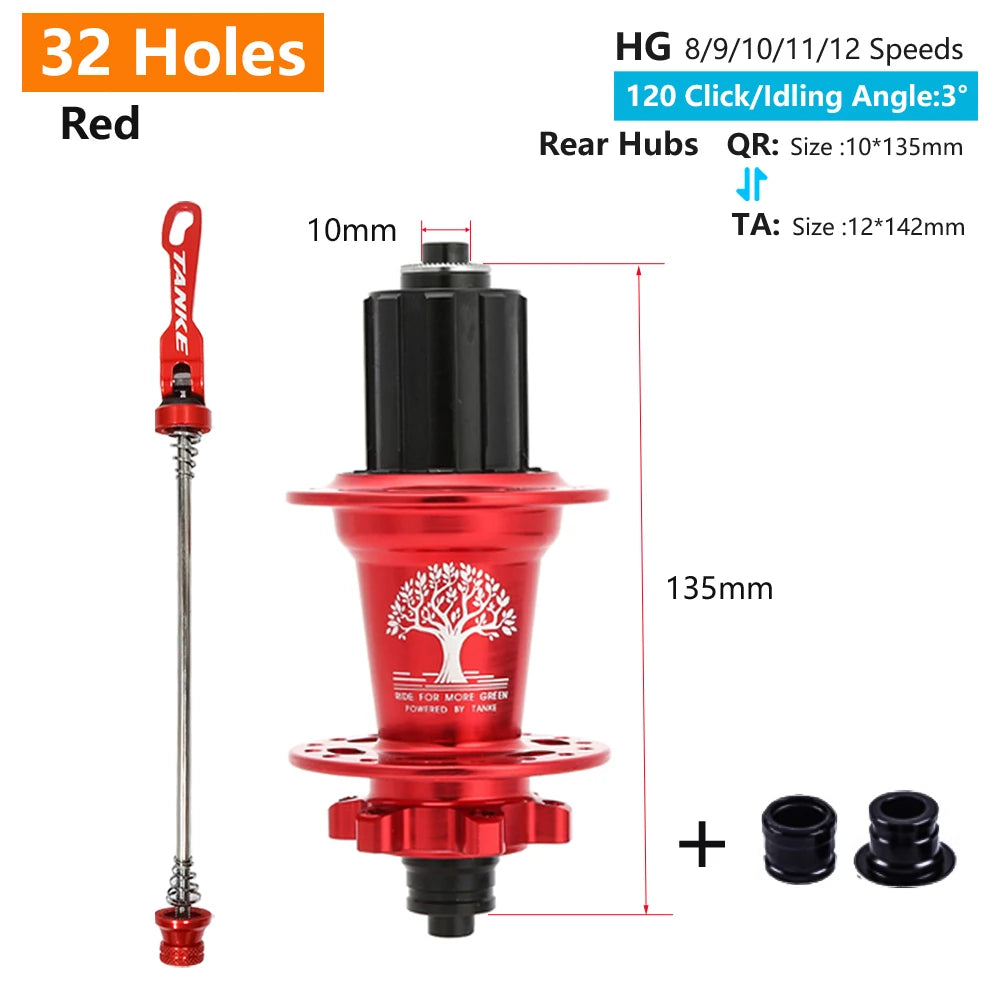 Hub MTB TANKE TH-390 – 120 Clicks, Eje Pasante o Liberación Rápida, 28/32/36 Agujeros