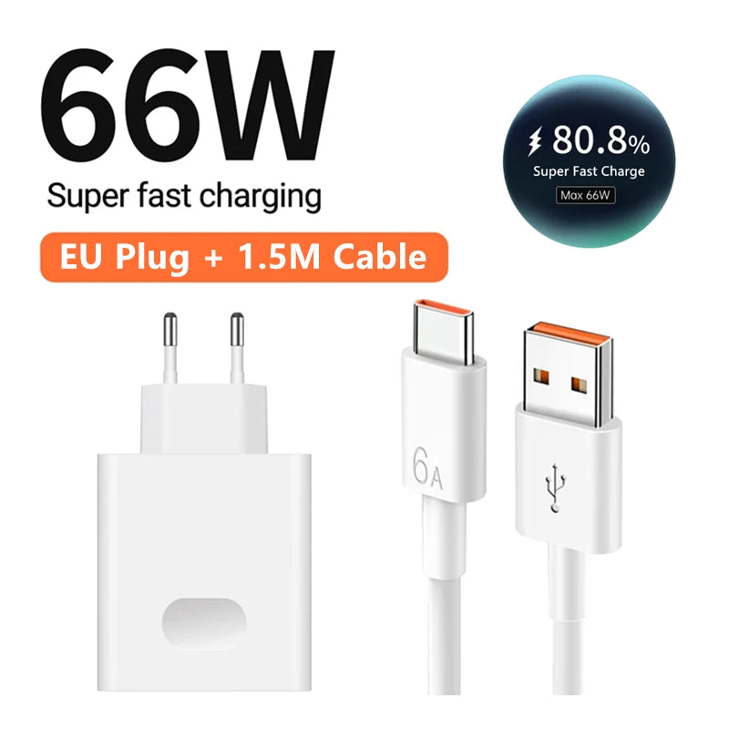 Cable Cargador Rápido 66W para Huawei – Tipo C, Compatible con Mate, P y Nova