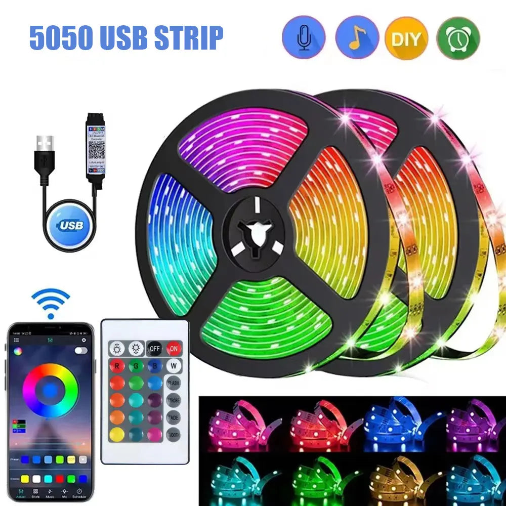 Tira LED RGB 5050 – Control Bluetooth y App, USB, 1M a 30M