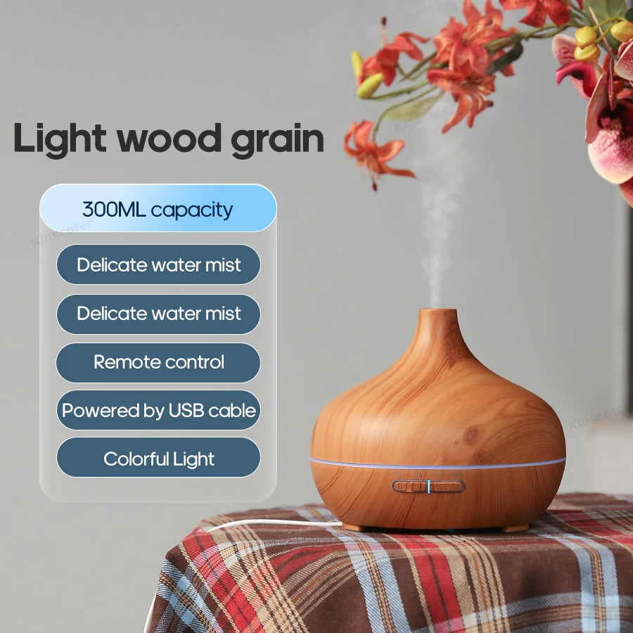 Difusor Aromaterapia USB – Madera, Purificador de Aire y Aceites Esenciales