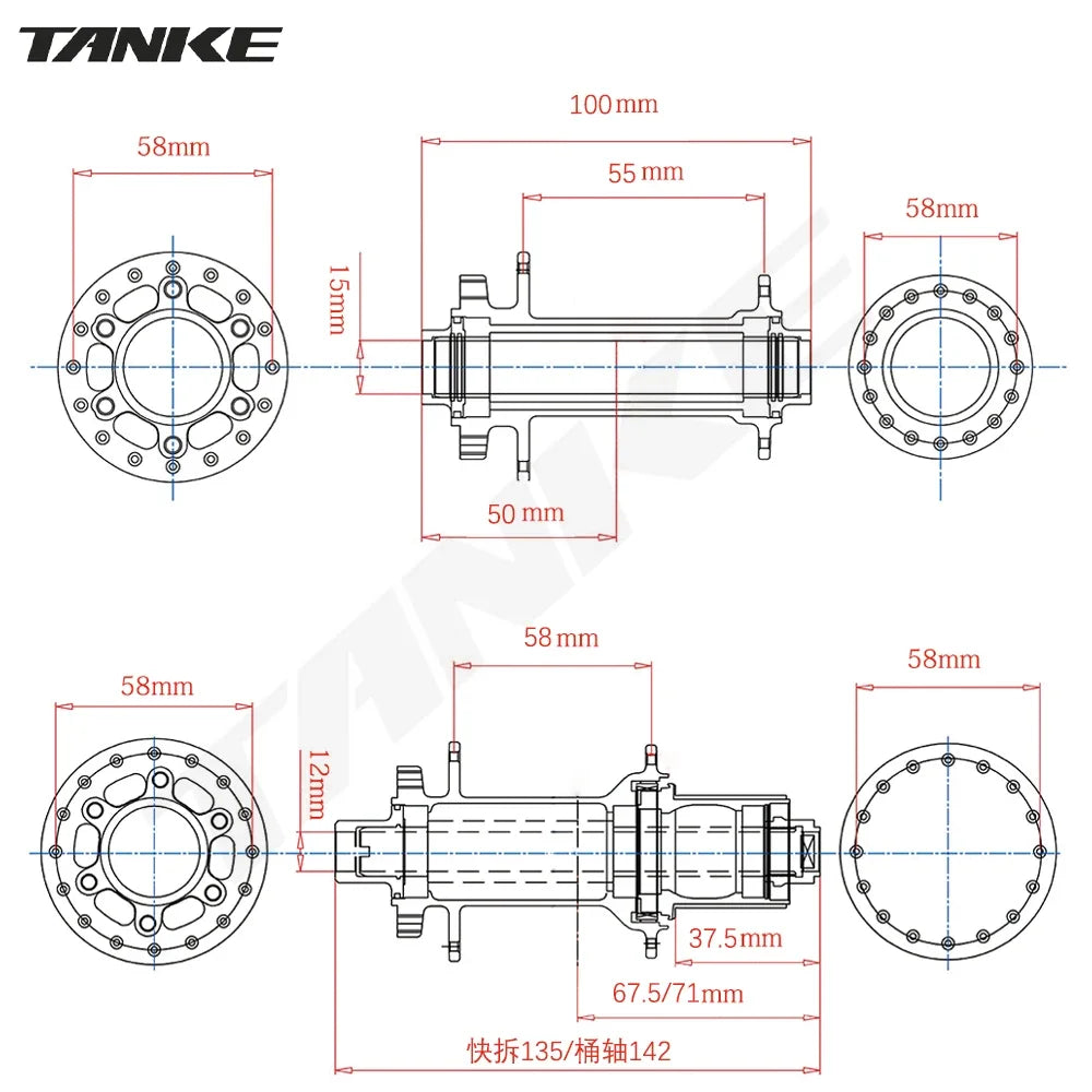 Hub MTB TANKE TH-390 – 120 Clicks, Eje Pasante o Liberación Rápida, 28/32/36 Agujeros