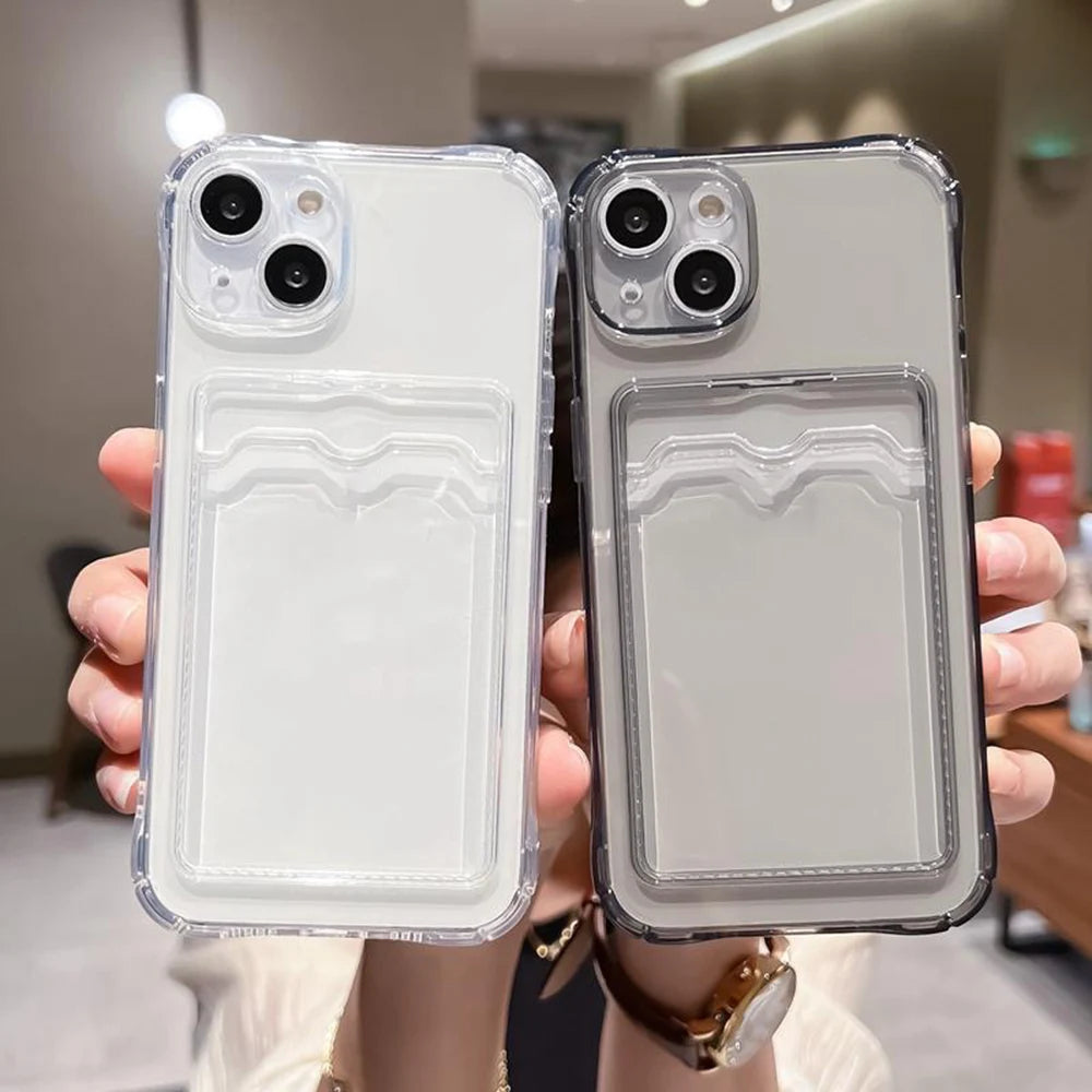 Funda Transparente con Porta Tarjetas para iPhone 17 16 15 14 13 12 11 Pro Max Air 7 8 Plus XR XS SE