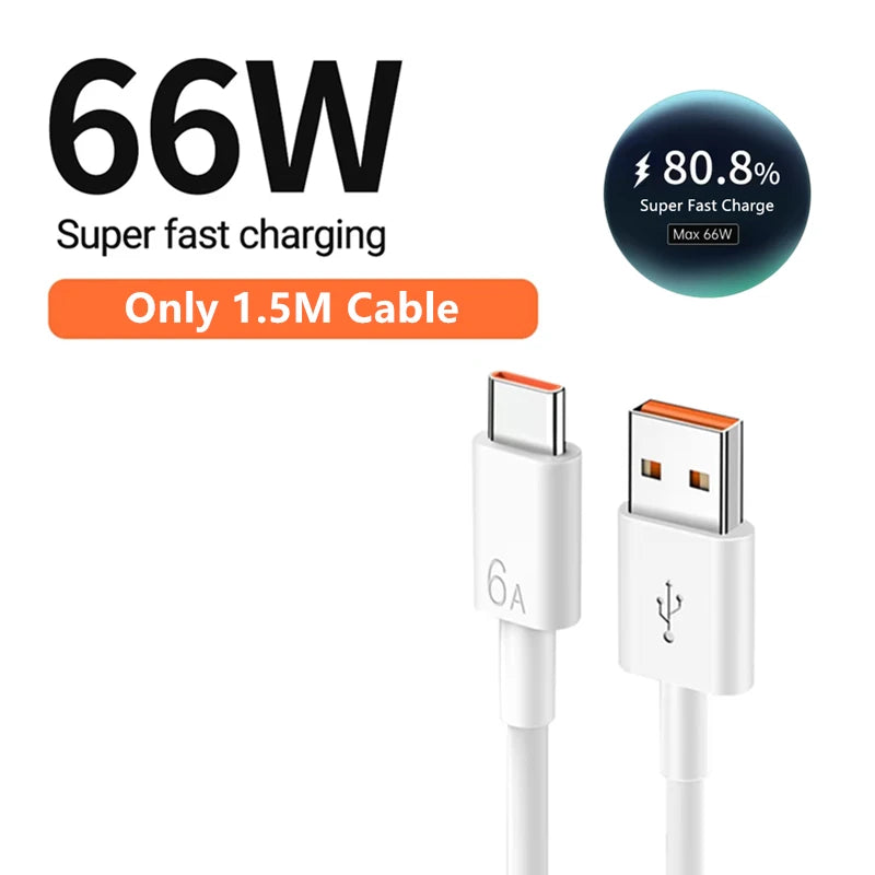 Cable Cargador Rápido 66W para Huawei – Tipo C, Compatible con Mate, P y Nova