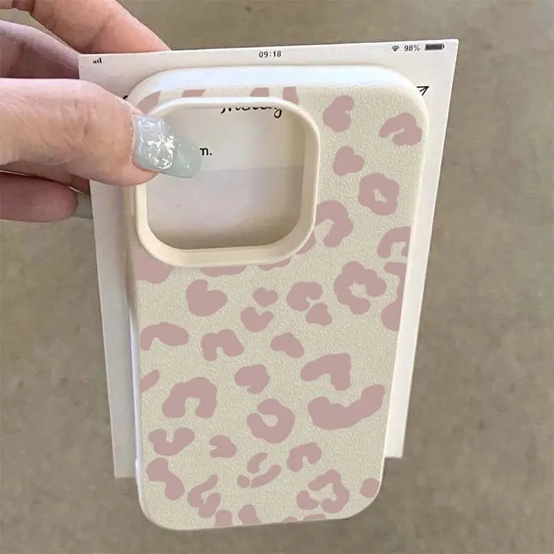 Funda Estampado Leopardo Minimalista con Textura para iPhone 16e 16 15 14 13 12 11 Pro Max Plus XS Max X XR TPU Suave