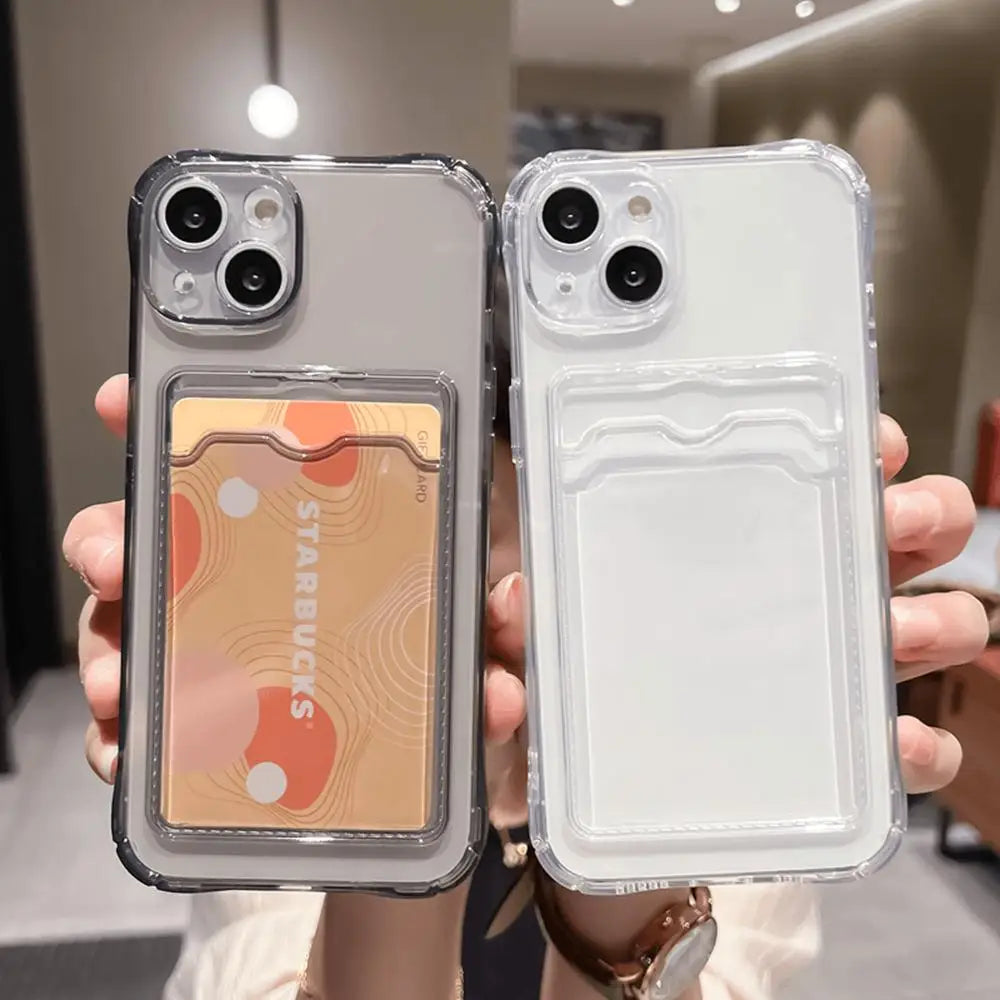 Funda Transparente con Porta Tarjetas para iPhone 17 16 15 14 13 12 11 Pro Max Air 7 8 Plus XR XS SE