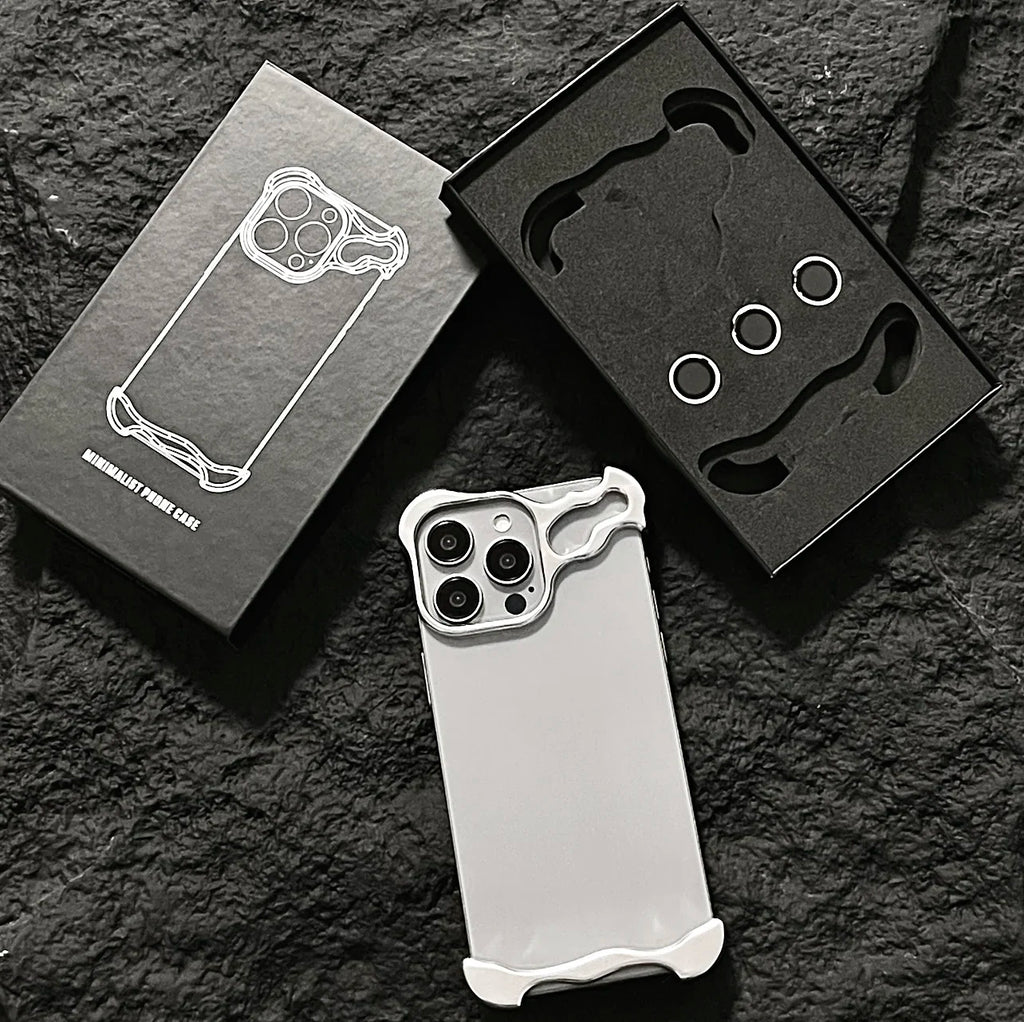 Funda Bumper de Metal para iPhone – Diseño Irregular, Protección de Lente, iPhone 13 al 18 Pro Max