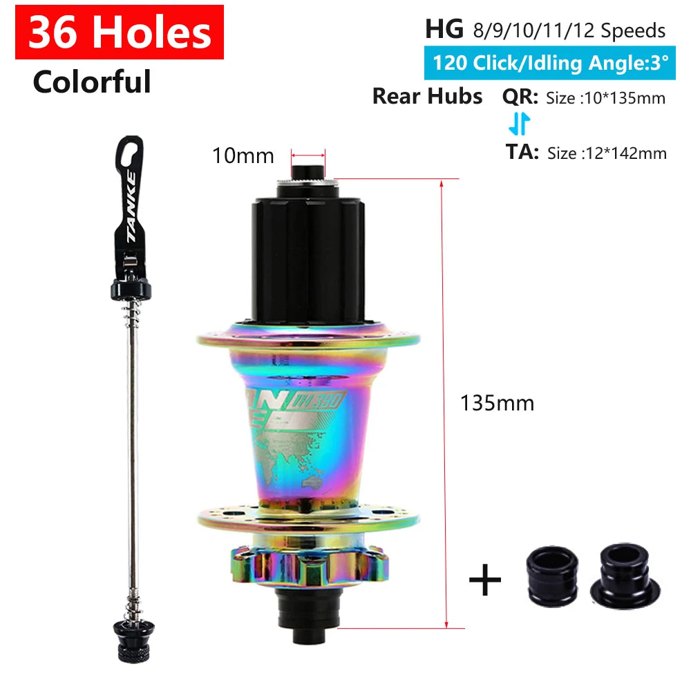 Hub MTB TANKE TH-390 – 120 Clicks, Eje Pasante o Liberación Rápida, 28/32/36 Agujeros