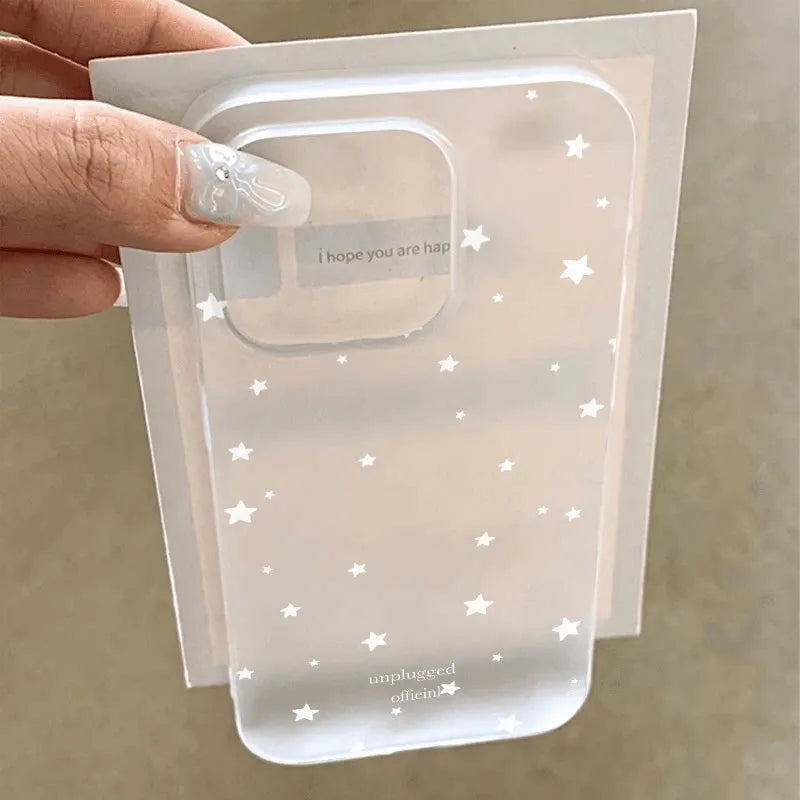 Funda Estilo Coreano Minimalista con Estrellas para iPhone 17 16 15 14 13 12 11 Pro XR Max 7 8 Plus Mini