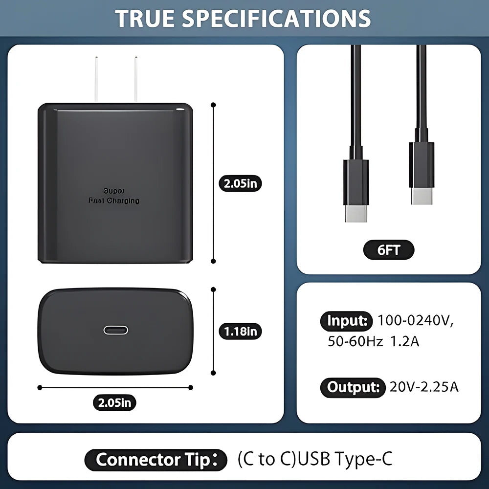 Cargador Samsung 45W + Cable USB-C – Carga Ultra Rápida para Galaxy S21 al S25