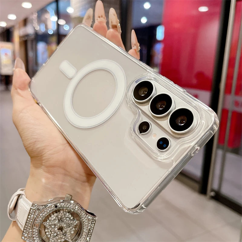 Funda Transparente Magnética Compatible con MagSafe para Samsung Galaxy S26 S25 S24 S23 S22 S21 FE Ultra Plus A17 A16 A55 A36 A54