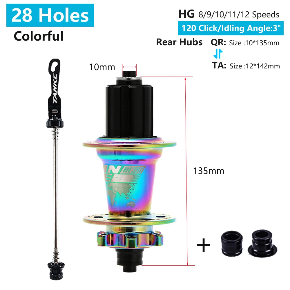 Hub MTB TANKE TH-390 – 120 Clicks, Eje Pasante o Liberación Rápida, 28/32/36 Agujeros