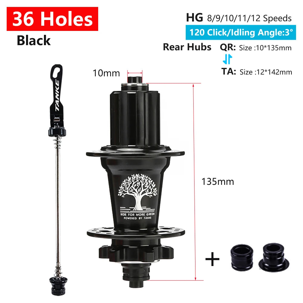 Hub MTB TANKE TH-390 – 120 Clicks, Eje Pasante o Liberación Rápida, 28/32/36 Agujeros