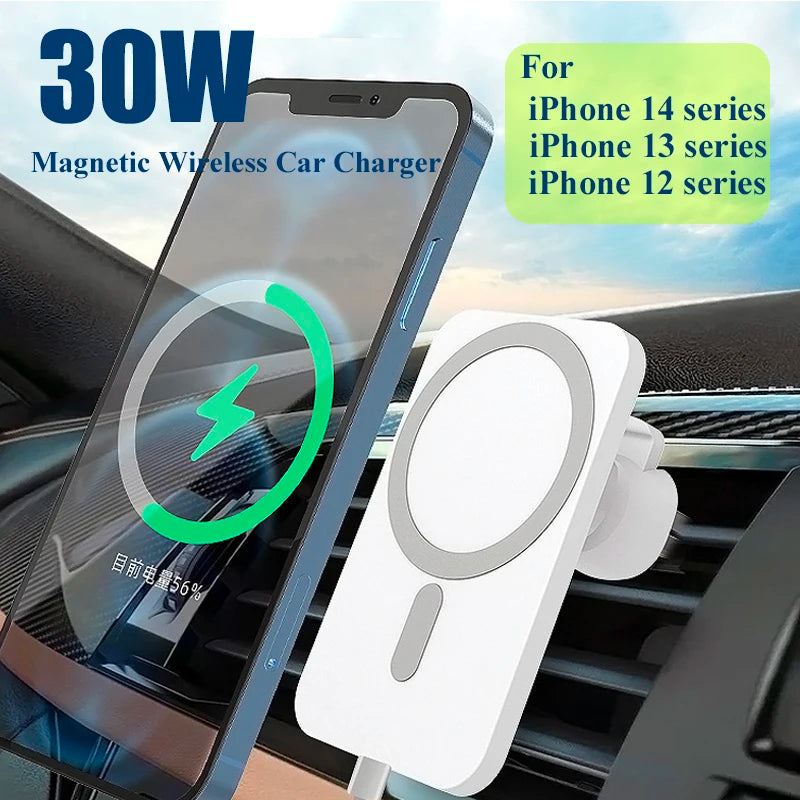 Soporte de Auto con Carga Inalámbrica 30W – Magnético, Compatible con iPhone 12 al 14