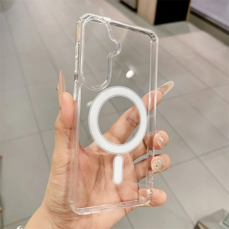 Funda Transparente Magnética Compatible con MagSafe para Samsung Galaxy S26 S25 S24 S23 S22 S21 FE Ultra Plus A17 A16 A55 A36 A54
