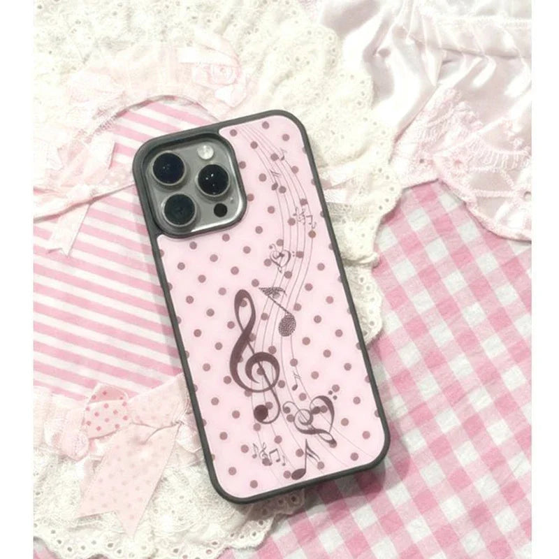 Funda Estilo Coreano Lunares Rosa Y2K con Notas Musicales