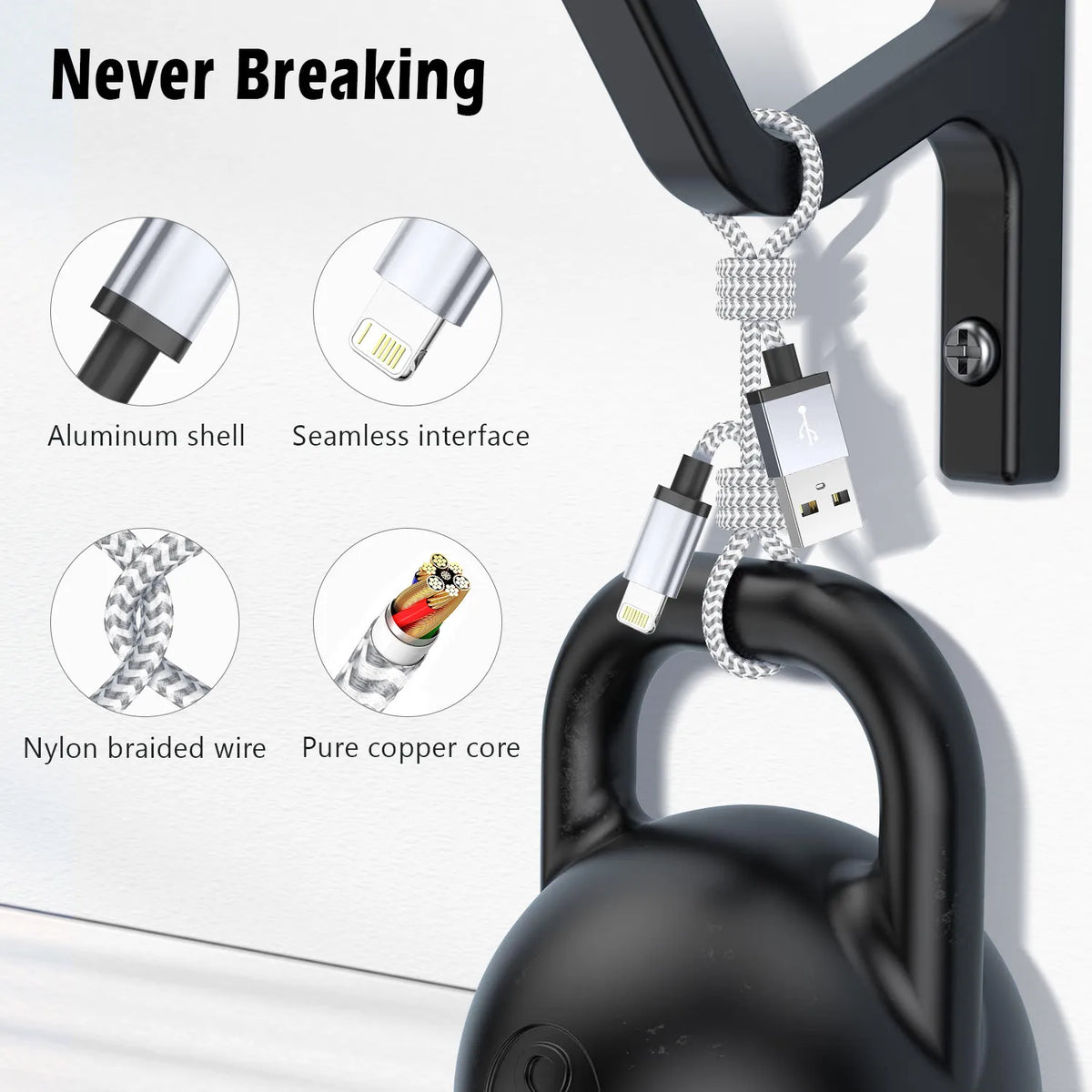 Cable Cargador para iPhone – Carga Rápida, 1m/2m/3m, Compatible con iPhone 6 al 14