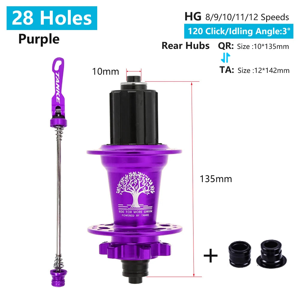 Hub MTB TANKE TH-390 – 120 Clicks, Eje Pasante o Liberación Rápida, 28/32/36 Agujeros