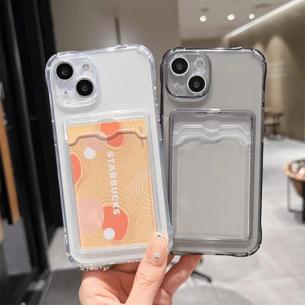 Funda Transparente con Porta Tarjetas para iPhone 17 16 15 14 13 12 11 Pro Max Air 7 8 Plus XR XS SE
