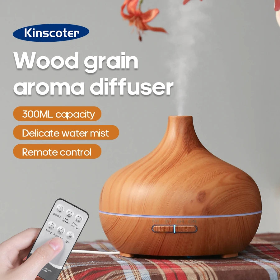 Difusor Aromaterapia USB – Madera, Purificador de Aire y Aceites Esenciales