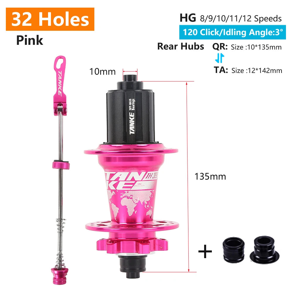 Hub MTB TANKE TH-390 – 120 Clicks, Eje Pasante o Liberación Rápida, 28/32/36 Agujeros
