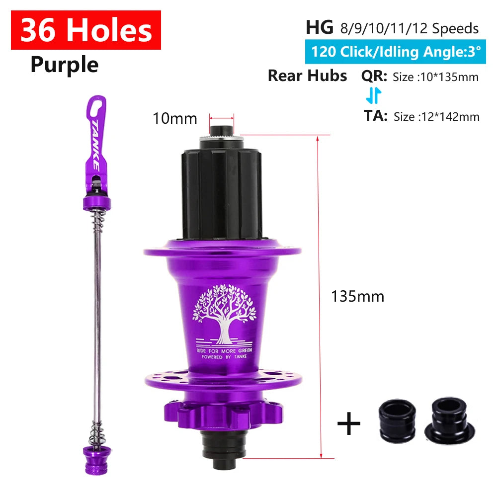 Hub MTB TANKE TH-390 – 120 Clicks, Eje Pasante o Liberación Rápida, 28/32/36 Agujeros