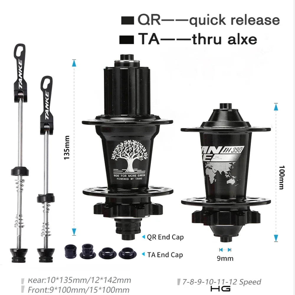 Hub MTB TANKE TH-390 – 120 Clicks, Eje Pasante o Liberación Rápida, 28/32/36 Agujeros