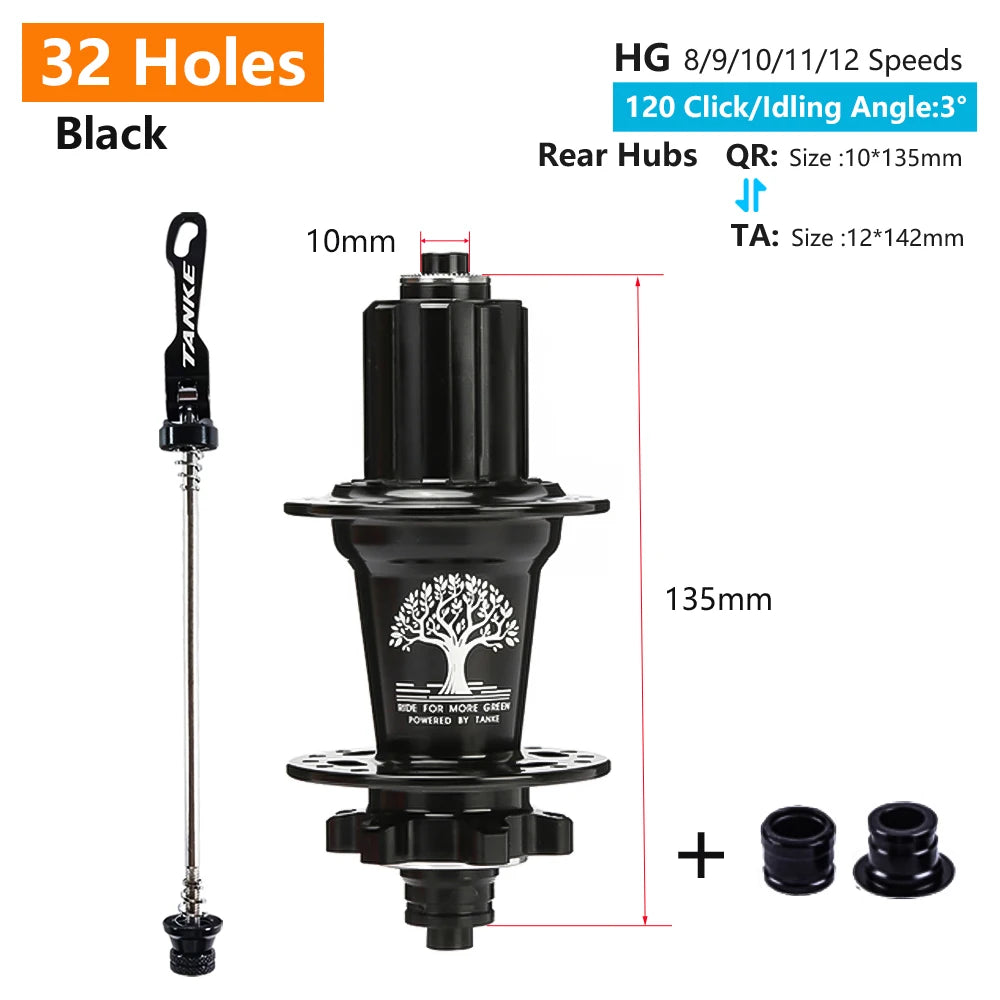 Hub MTB TANKE TH-390 – 120 Clicks, Eje Pasante o Liberación Rápida, 28/32/36 Agujeros