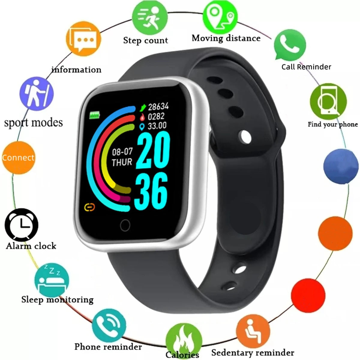 Smartwatch Unisex – Monitor de Salud, Notificaciones y Modos Deportivos