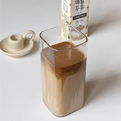 Vaso de Vidrio Cuadrado con Tapa y Sorbete – Para Café, Jugos y Más