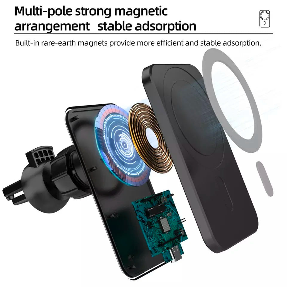 Soporte de Auto con Carga Inalámbrica 30W – Magnético, Compatible con iPhone 12 al 14